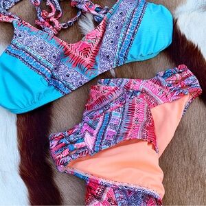 OP tropical bright colorful bikini set size XL vacay beach swimwear swim